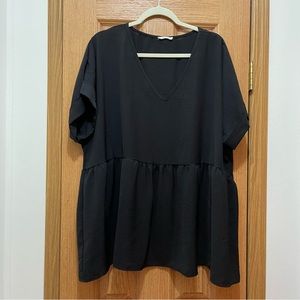 Black V-neck Babydoll Blouse